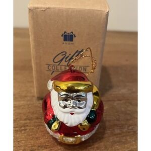 Vintage 1998 Avon Brilliant Festive Santa Glass Christmas Ornament with‎ Box